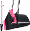 Broom and Dustpan Set,Long Handle Lightweight Dustpans with Broom Combo for Home,Indoor&Outdoor Sweeping for Home Room Kitchen Office Lobby (Black Pink)