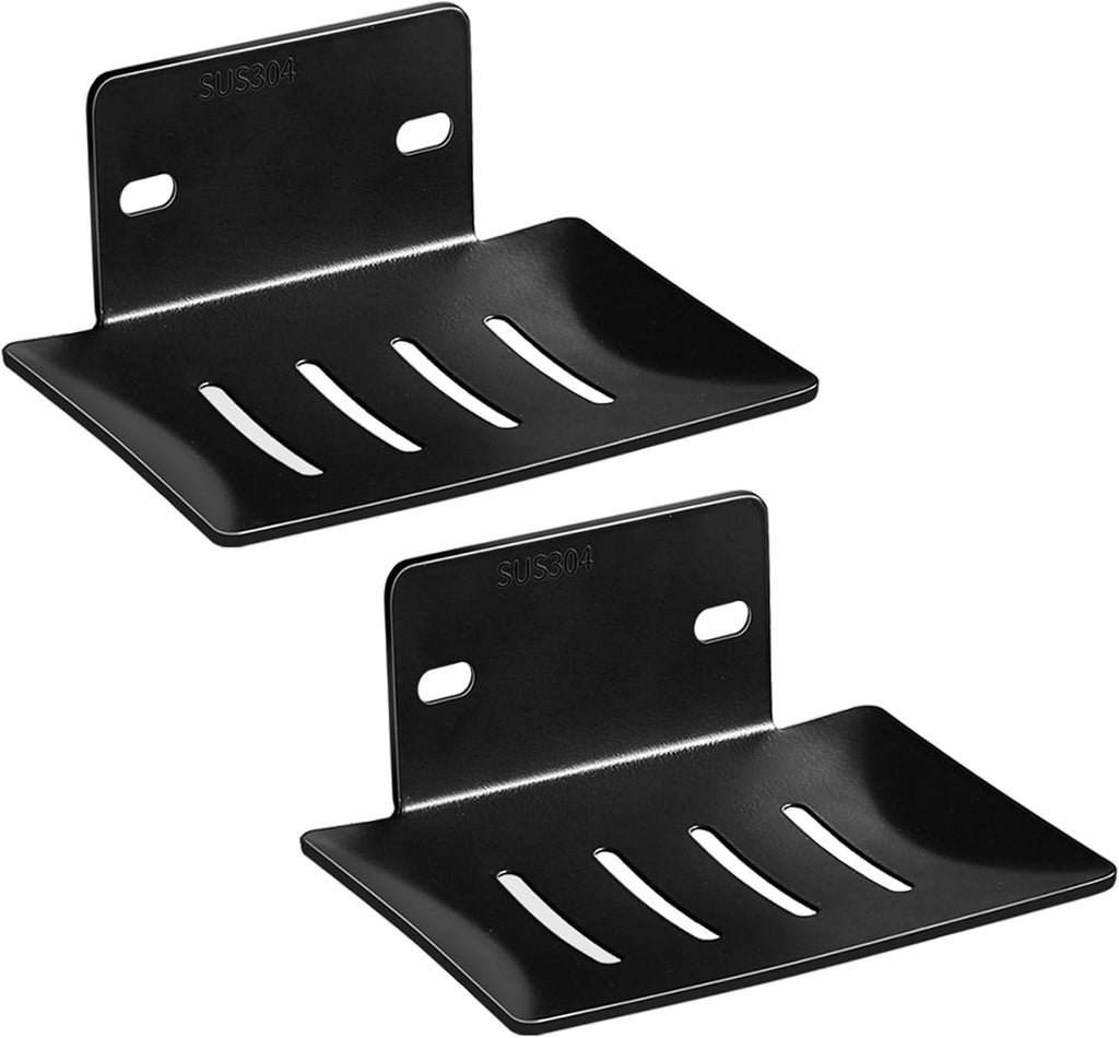 Wall Mounted Soap Dish,304 Stainless Steel Bar Soap Holder-Black 2pcs
