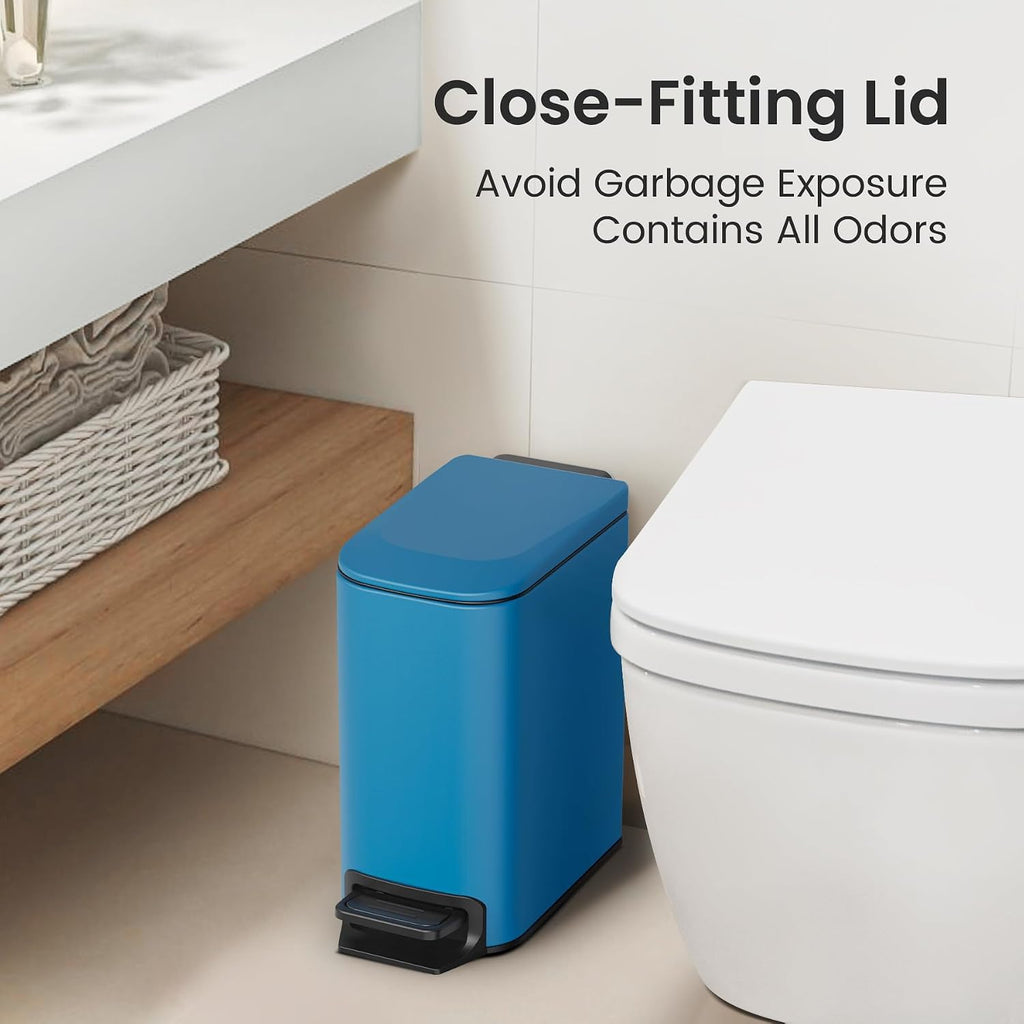 Cesun Small Bathroom Trash Can with Lid, 1.6 Gal, Soft Close, Blue