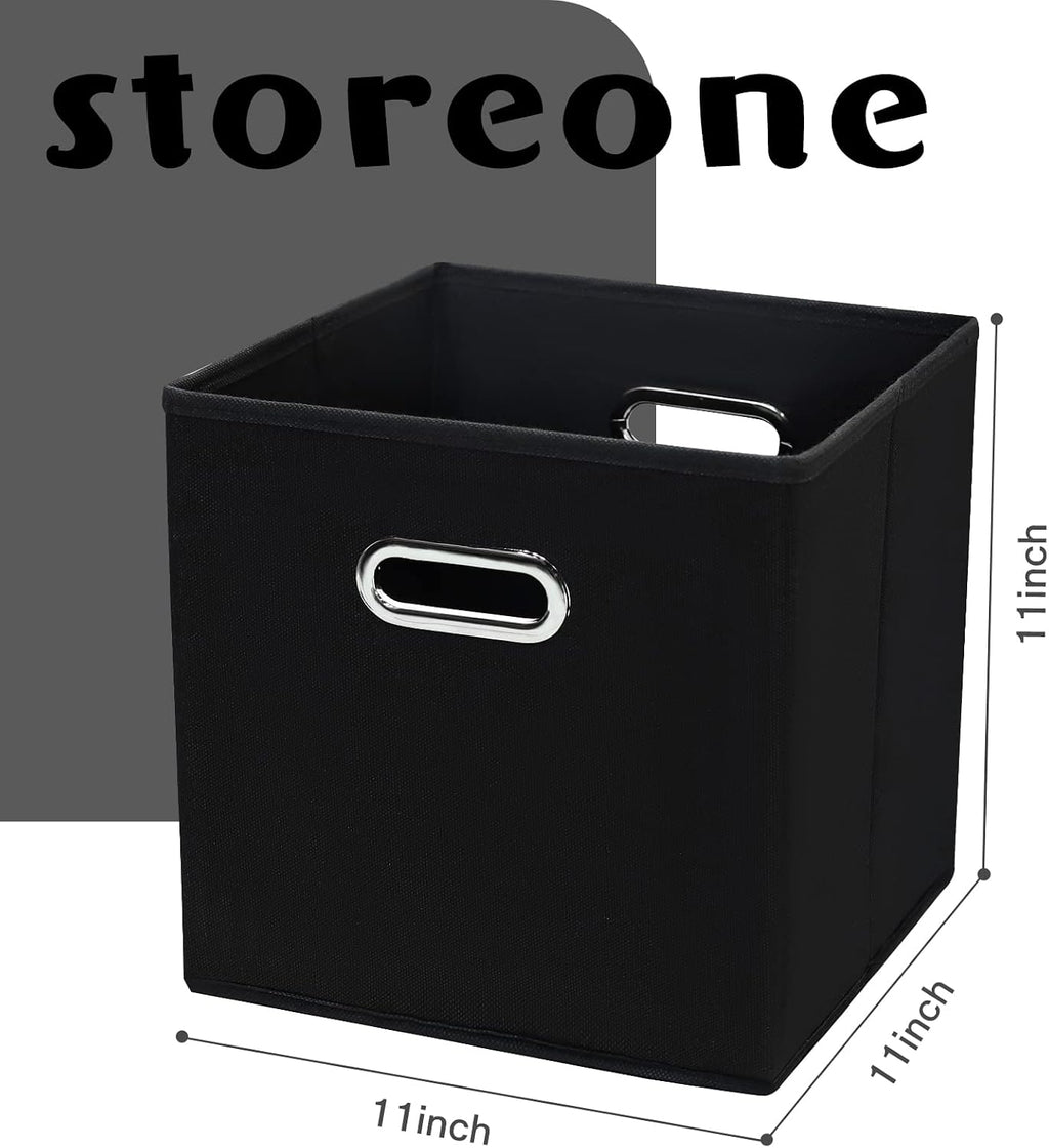 STOREONE Black Fabric Storage Bins Cubes Baskets Containers-(11X11X11) with Dual Handles Cube Storage Organizer Bins for Shelf Closet, Bedroom Organizers, Foldable Set of 3 (Black )