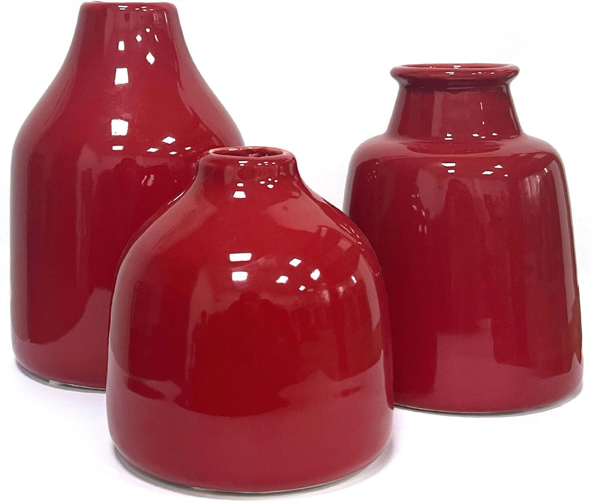 hjn Red Small Vase Set of 3 for Modern Home Decor,Ceramic Vases for Centerpieces Flower Vases for Living Room Wedding/Dinner Table/Party -Red