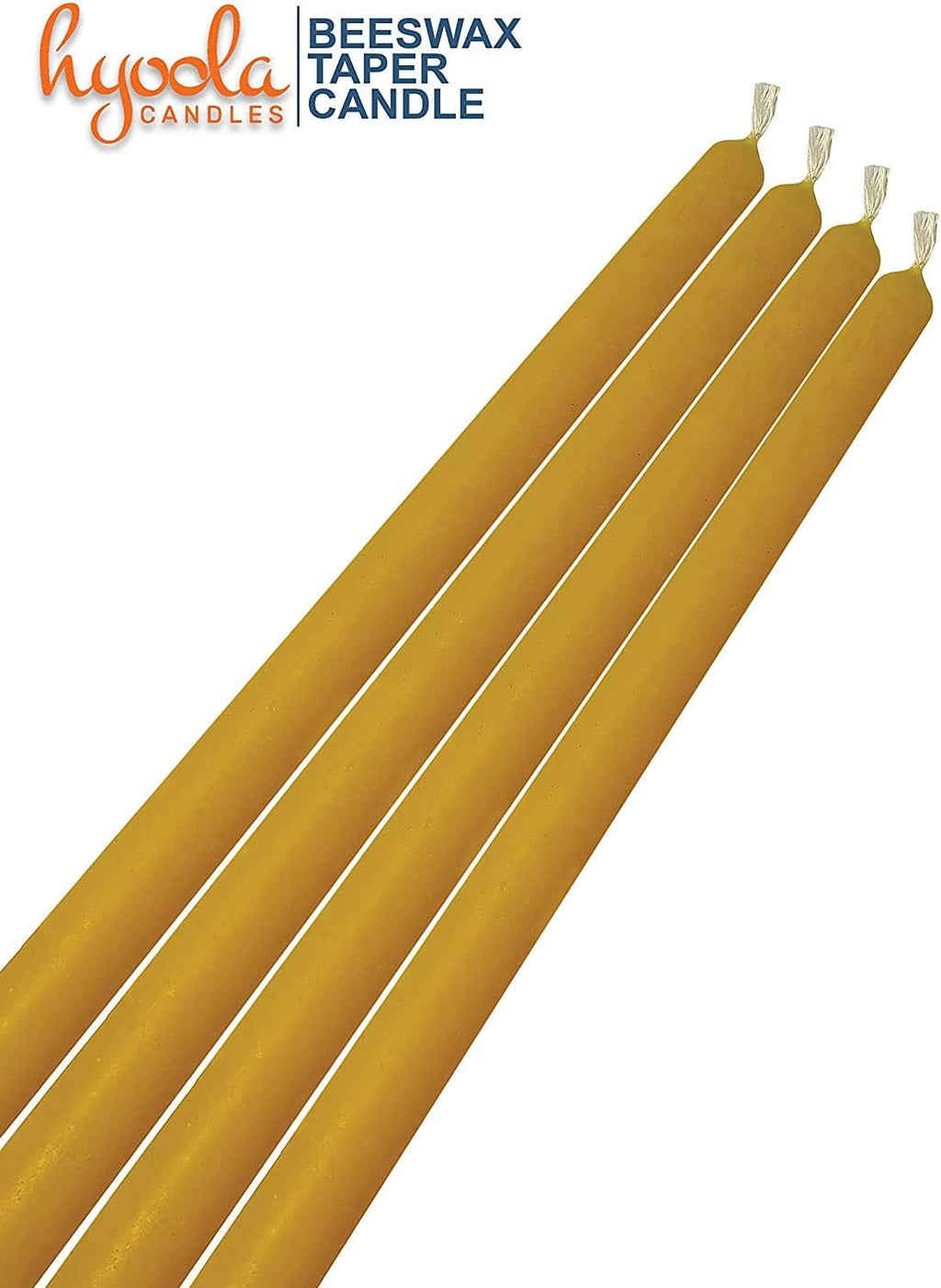 Hyoola 10 Inch Beeswax Taper Candles - 12 Pack - Handmade, All Natural, 100% Pure Unscented Bee Wax Candle - Tall, Decorative, Golden Yellow - 10 Hour Burn Time