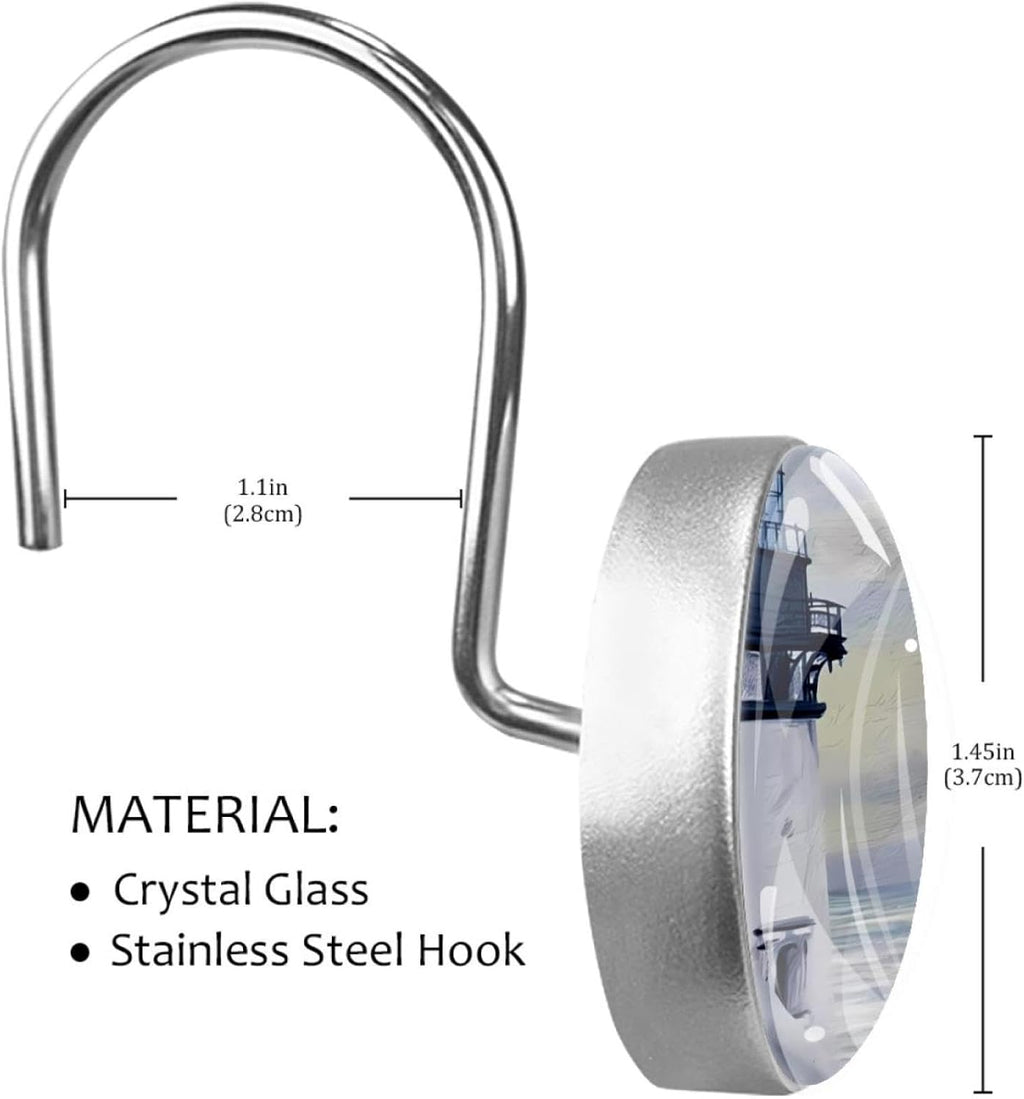 Nautical Lighthouse Decorative Shower Curtain Hooks Rings Set of 12 Hooks for Shower Curtain Rustproof Curtain Rings for Bathroom