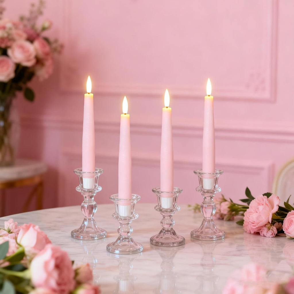 Flameless Taper LED Candles Battery Operated with Remote Timer, Pink