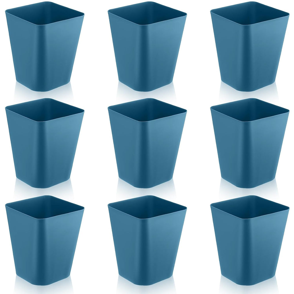 Hoolerry 9 Pieces Garbage Can 2 Gallon Small Trash Cans Bulk Bathroom Trash Bin Plastic Wastebasket Square for Bedroom Slim Bathroom Trashcan Small Container for Kitchen Office Home (Bluish Green)