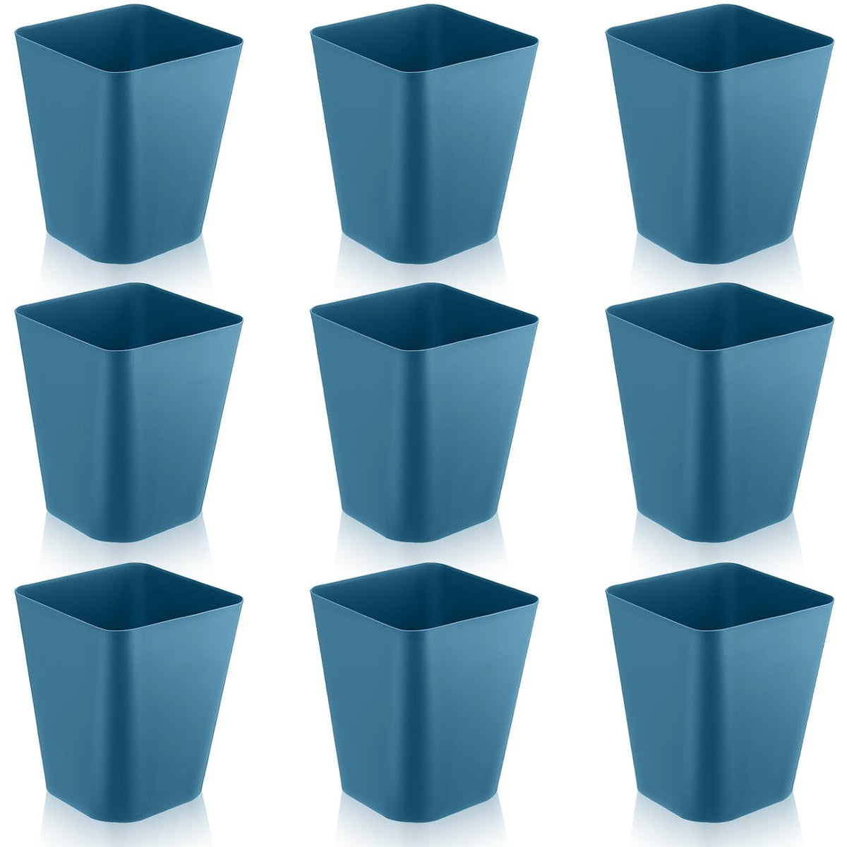 Hoolerry 9 Pieces Garbage Can 2 Gallon Small Trash Cans Bulk Bathroom Trash Bin Plastic Wastebasket Square for Bedroom Slim Bathroom Trashcan Small Container for Kitchen Office Home (Bluish Green)