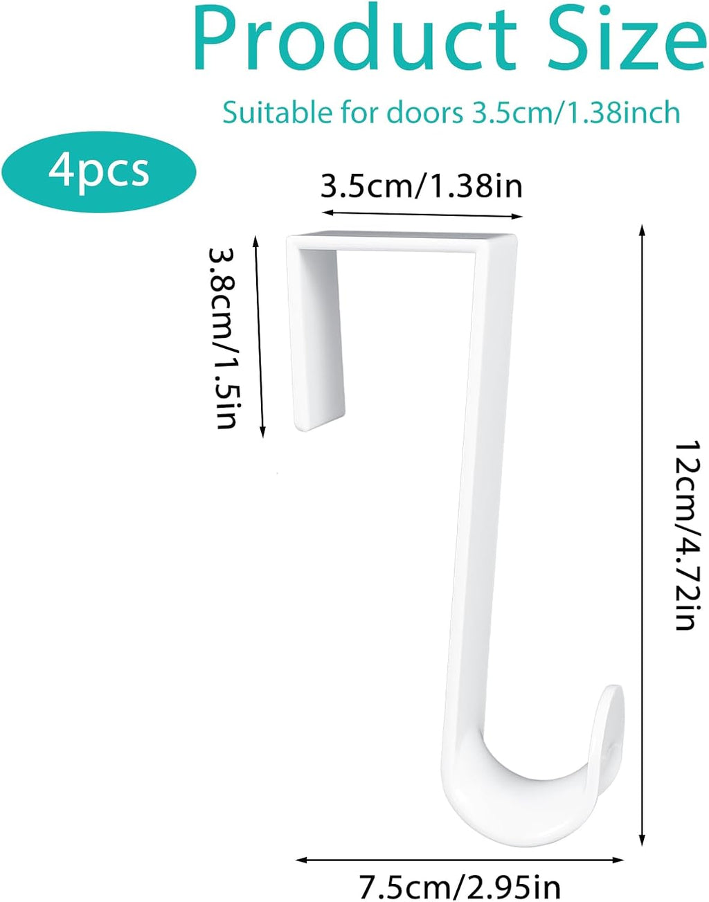 Giantree Plastic Over The Door Hooks, 4 Pack Door Hanger Hook White Coat Rack Hook, Plastic Over Doors Hooks for Hanging Clothes Towels for Bedroom Kitchen Bathroom