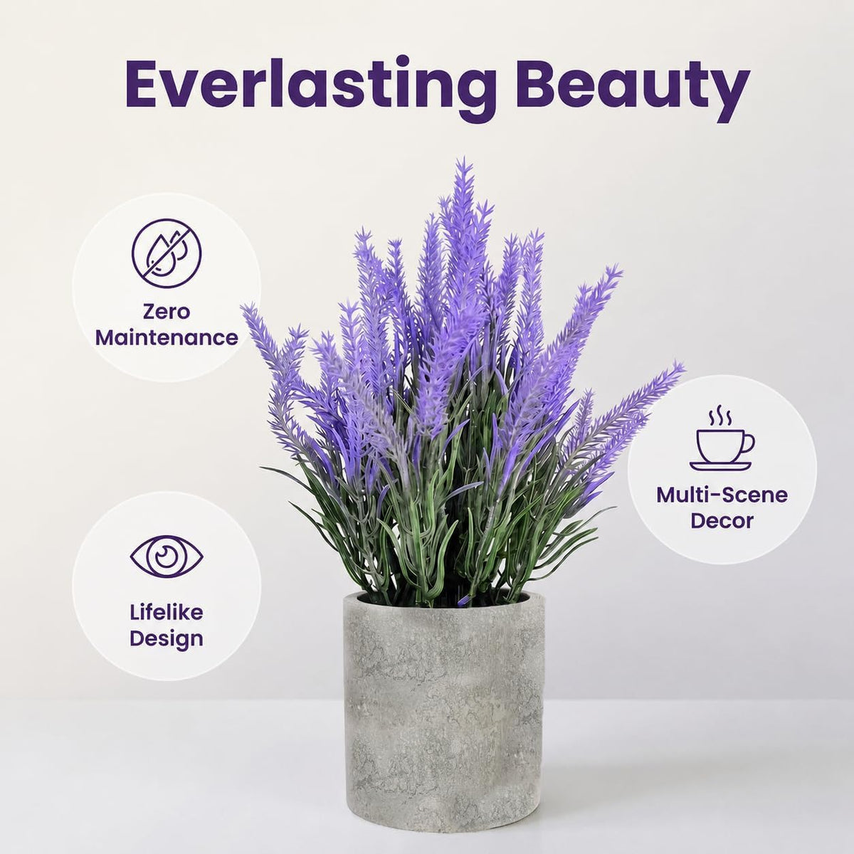 HappyFiller Fake Flowers Purple Artificial Lavender Bunches Faux Plants for Window Patio,Rustic Farmhouse, Wedding Centerpieces,Indoor Decorations,Home Vase Fillers,2 Pack