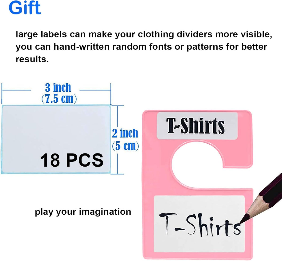 16 Pack White Clothing Rack Size Dividers Plus 45 Labels (1 Inch) and 18 Large Blank Labels, Large Rectangular Clothing Closet Dividers (Pink)