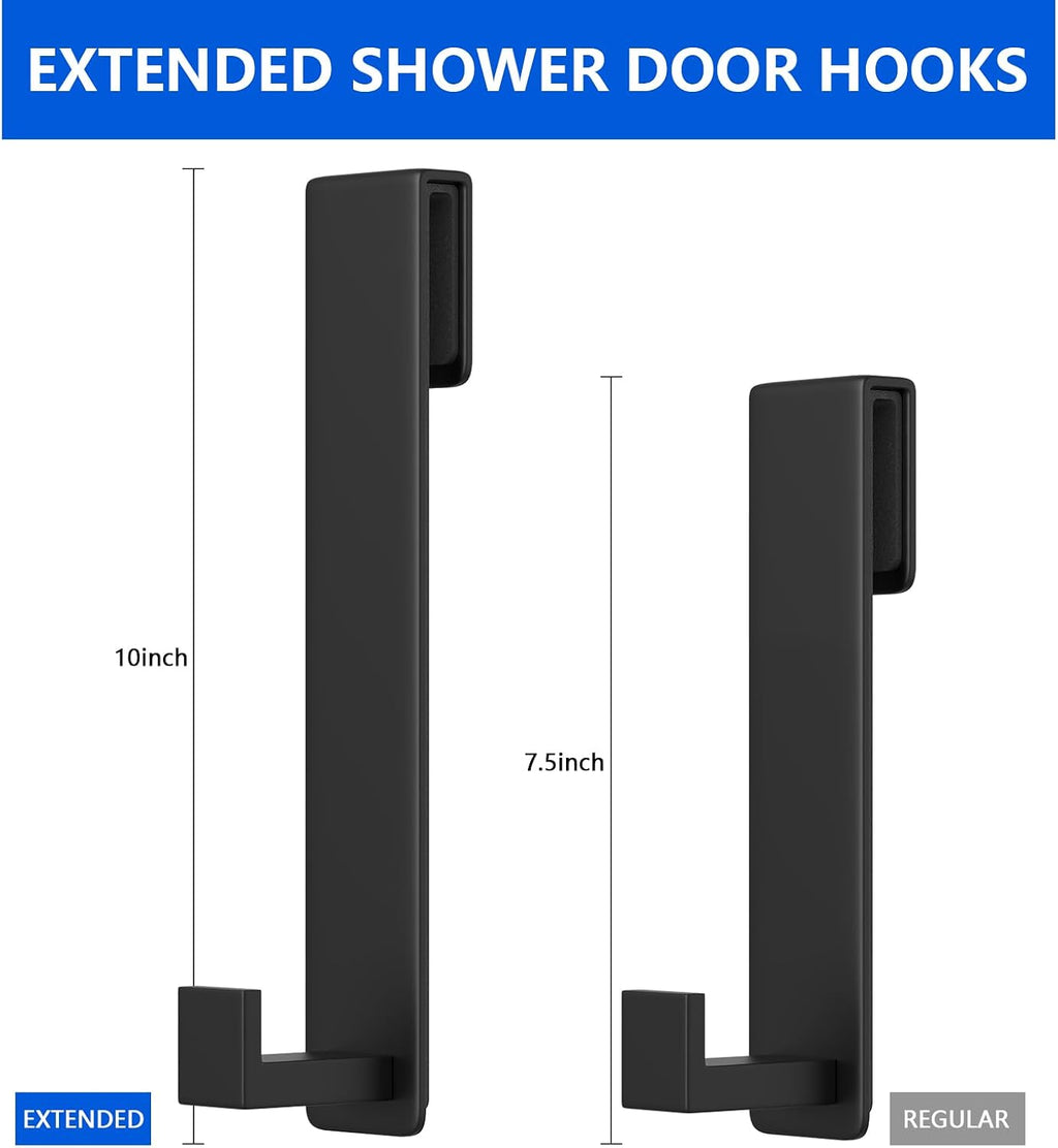 PMMASTO 10 Inch Shower Hooks for 3/8 Inch Glass, Black- L Shape