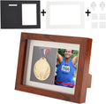 OLYCRAFT Medal Display Shadow Box Natural Wood Frame 6.9x7.2x9 Inch Brown Medal Display Case with Acrylic Window for Military Medals Beach Tags Jewelry Pins Pin Enthusiast Collectibles