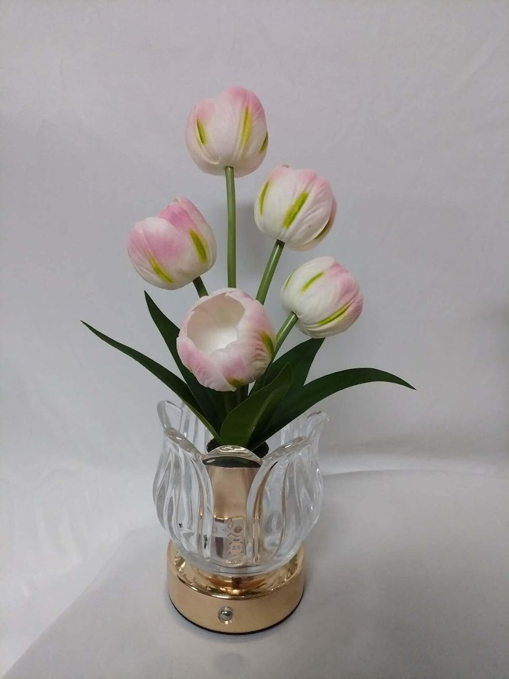 Flower Table Lamp, 3 Color Tulip Night Light, Rechargeable Cordless Touch Dimming Artificial Flower Light, LED Flower with Glass Vase Lamp for Girl Women Mom (Pink 5 Tulip)
