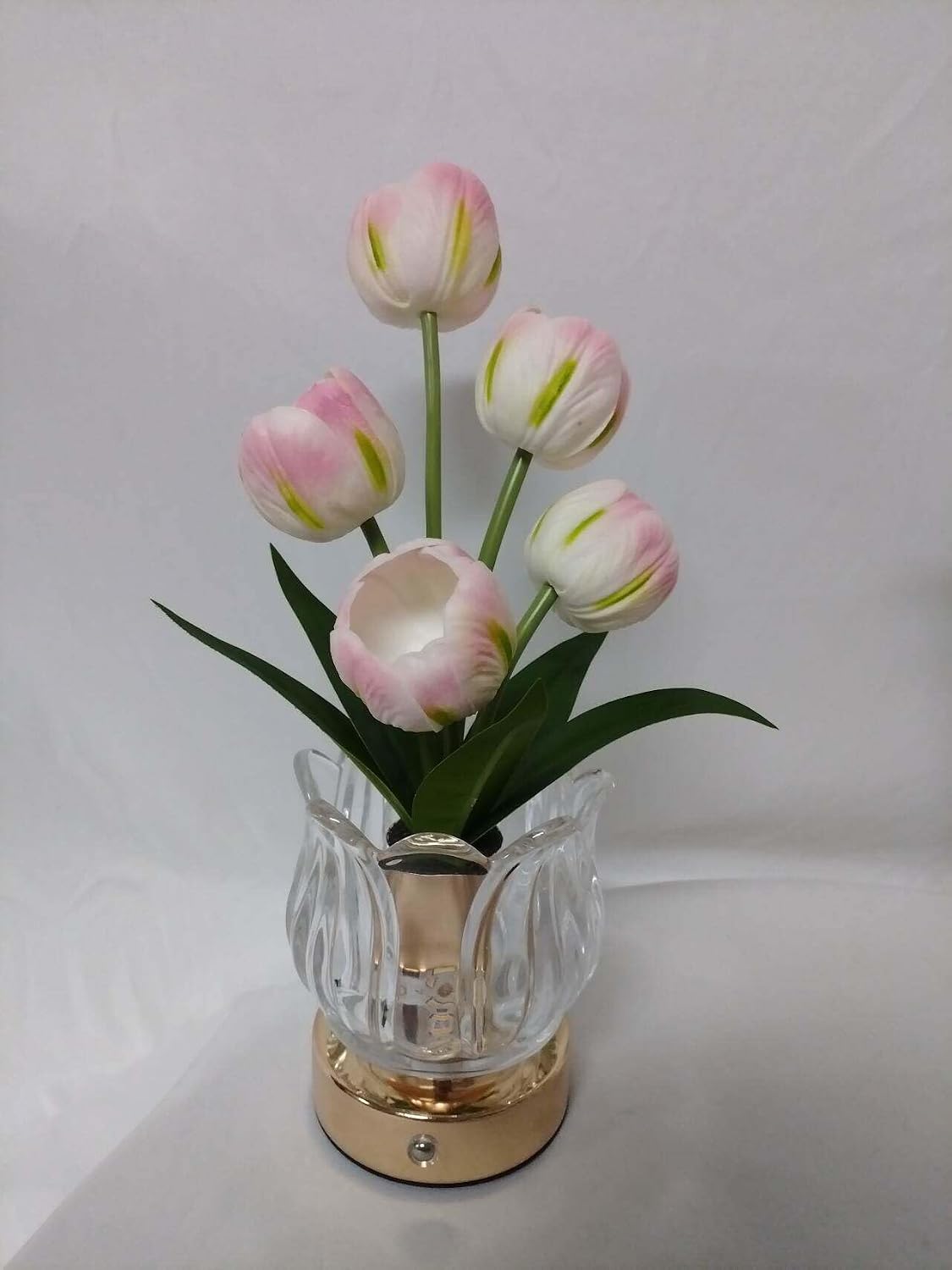 Flower Table Lamp, 3 Color Tulip Night Light, Rechargeable Cordless Touch Dimming Artificial Flower Light, LED Flower with Glass Vase Lamp for Girl Women Mom (Pink 5 Tulip)