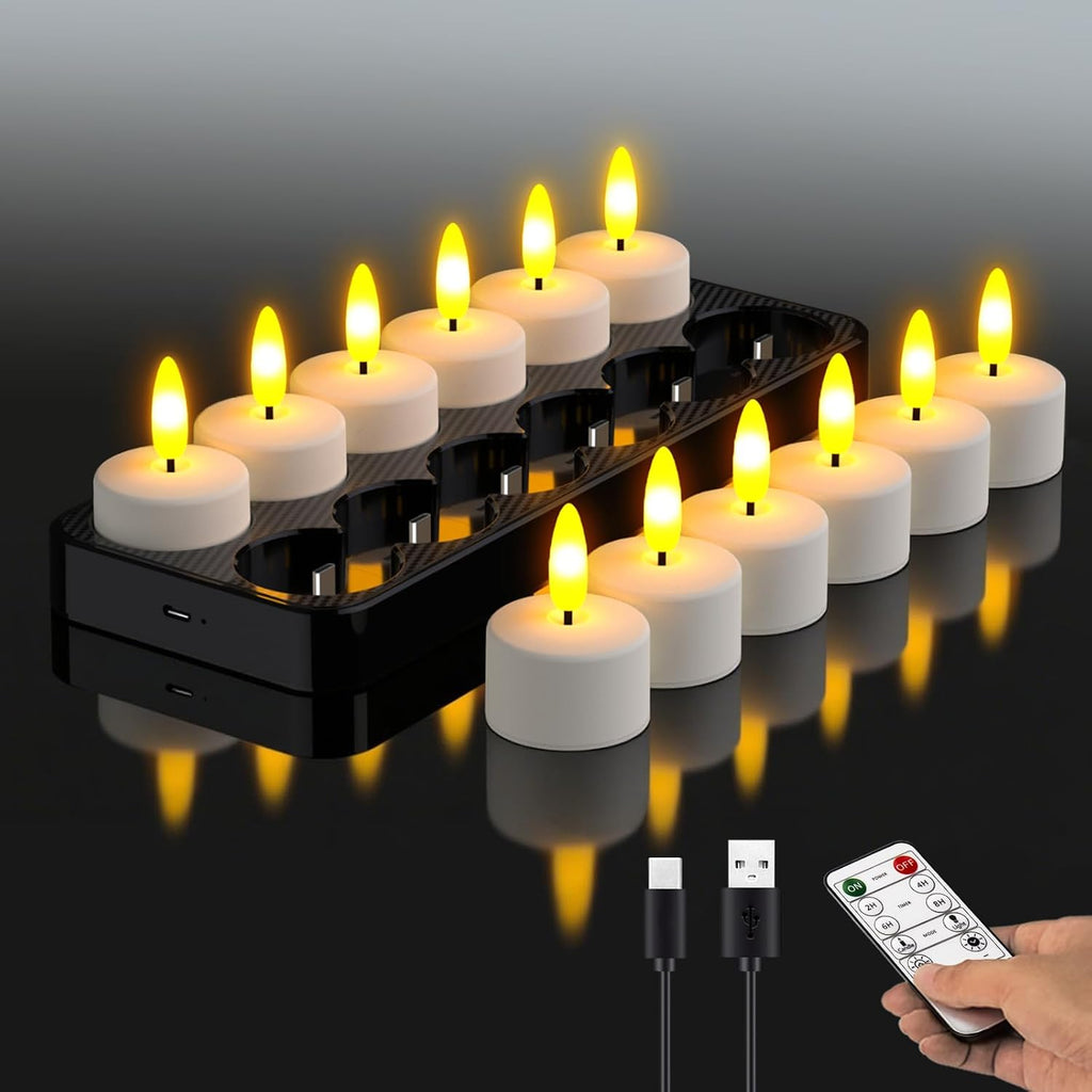 HL Rechargeable LED Tea Lights with USB Charging Base & Remote Timer