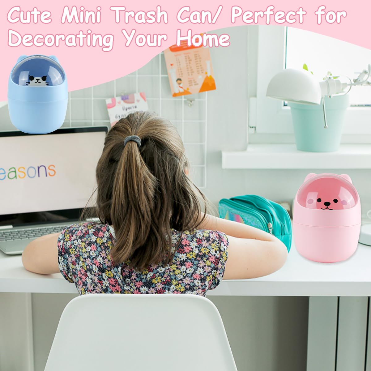 Cute Mini Trash Can with Lid for Home