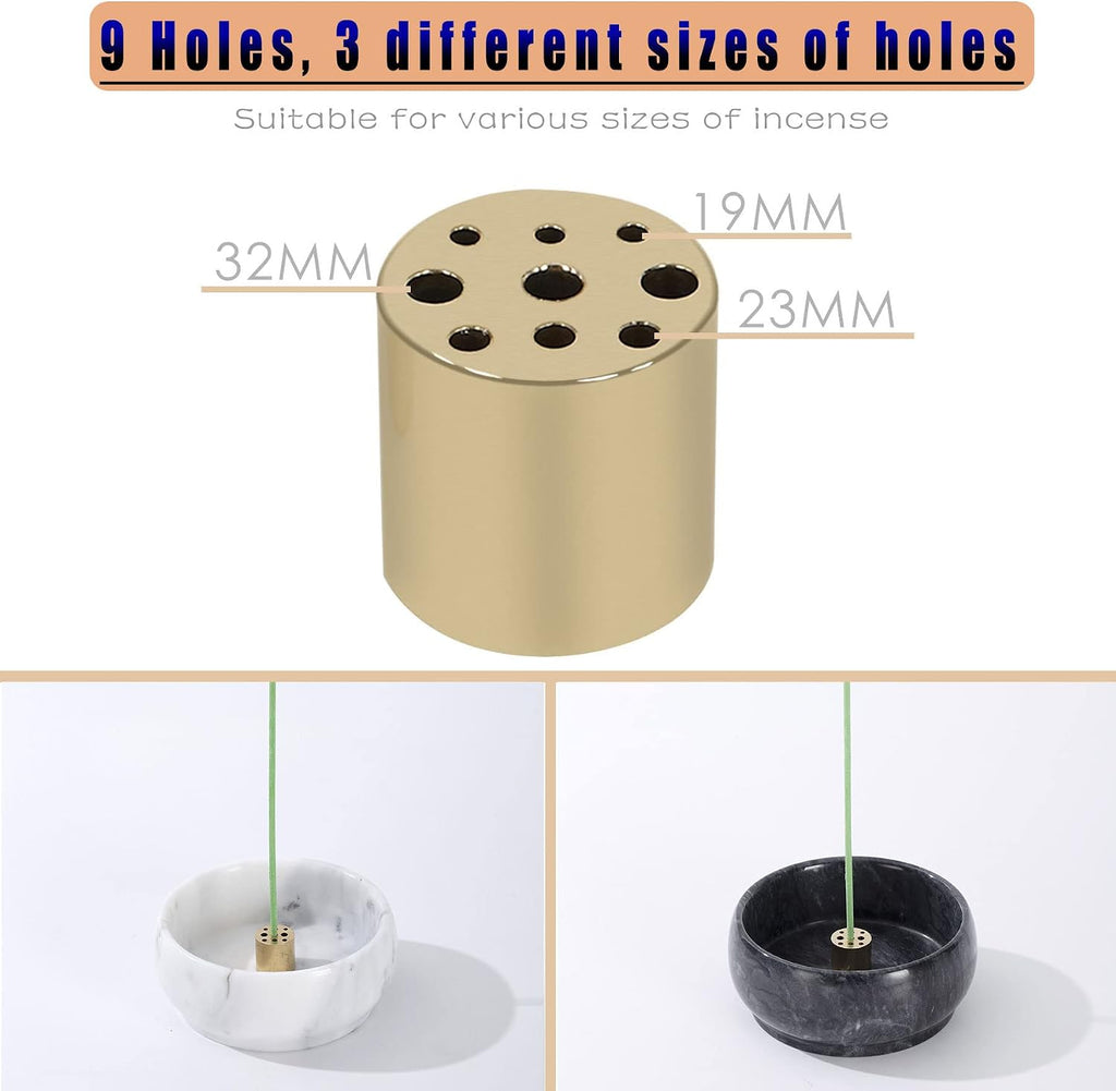 Marble Incense Holder, 9 Hole Burner for Meditation, Natural White & Grey Ash Grabber - Birthday Gift for Mom