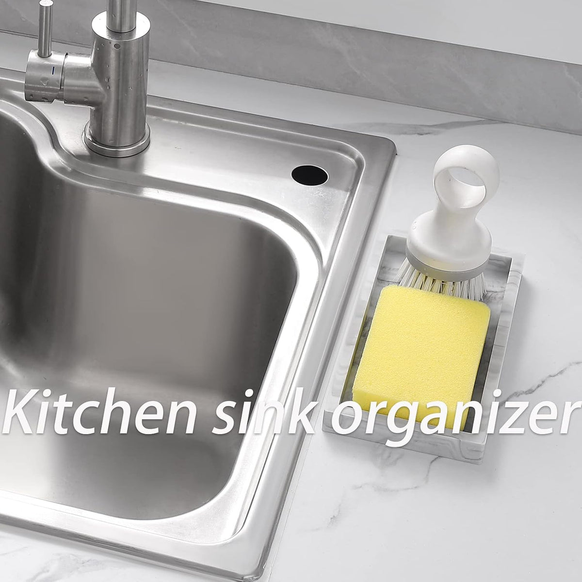 Silicone Bathroom Vanity Tray Dish Soap Holder Sink Organizer, Marble Grey