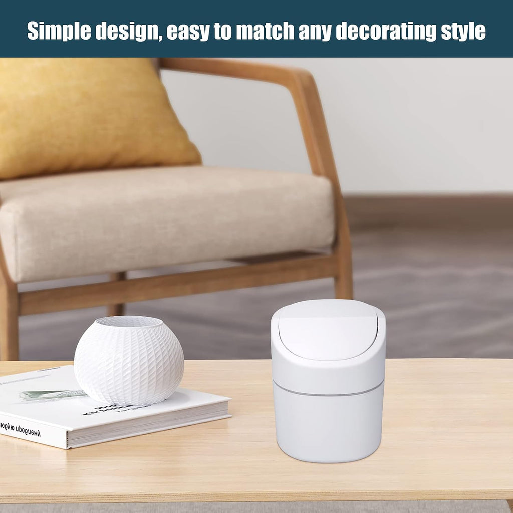 Mini Desk Trash Can with Swing Lid, 0.5gal, Includes 180 Bags, White