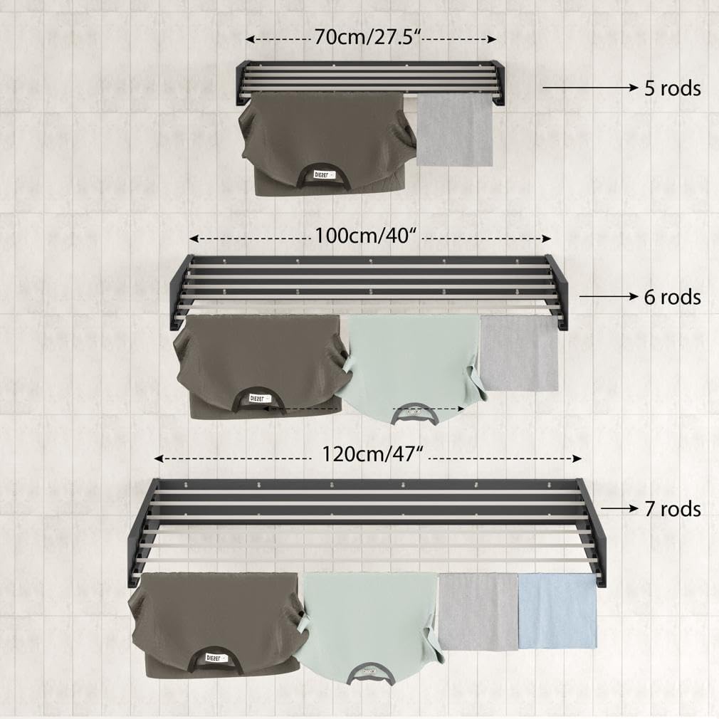 Step Up Laundry Drying Rack (27.5-INCH Industrial Gray), Wall Mounted, Retractable Clothes Drying Rack, 40lbs Load Capacity, 11.6 Linear Ft, Comes with Long Screwdriver Bit