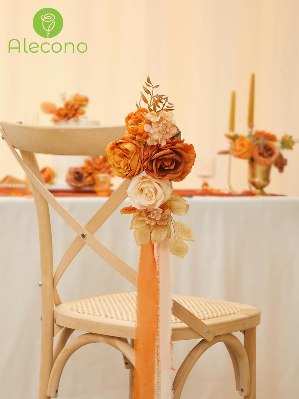 Alecono Orange Artificial Flowers, Silk Fake Fall Floral Set