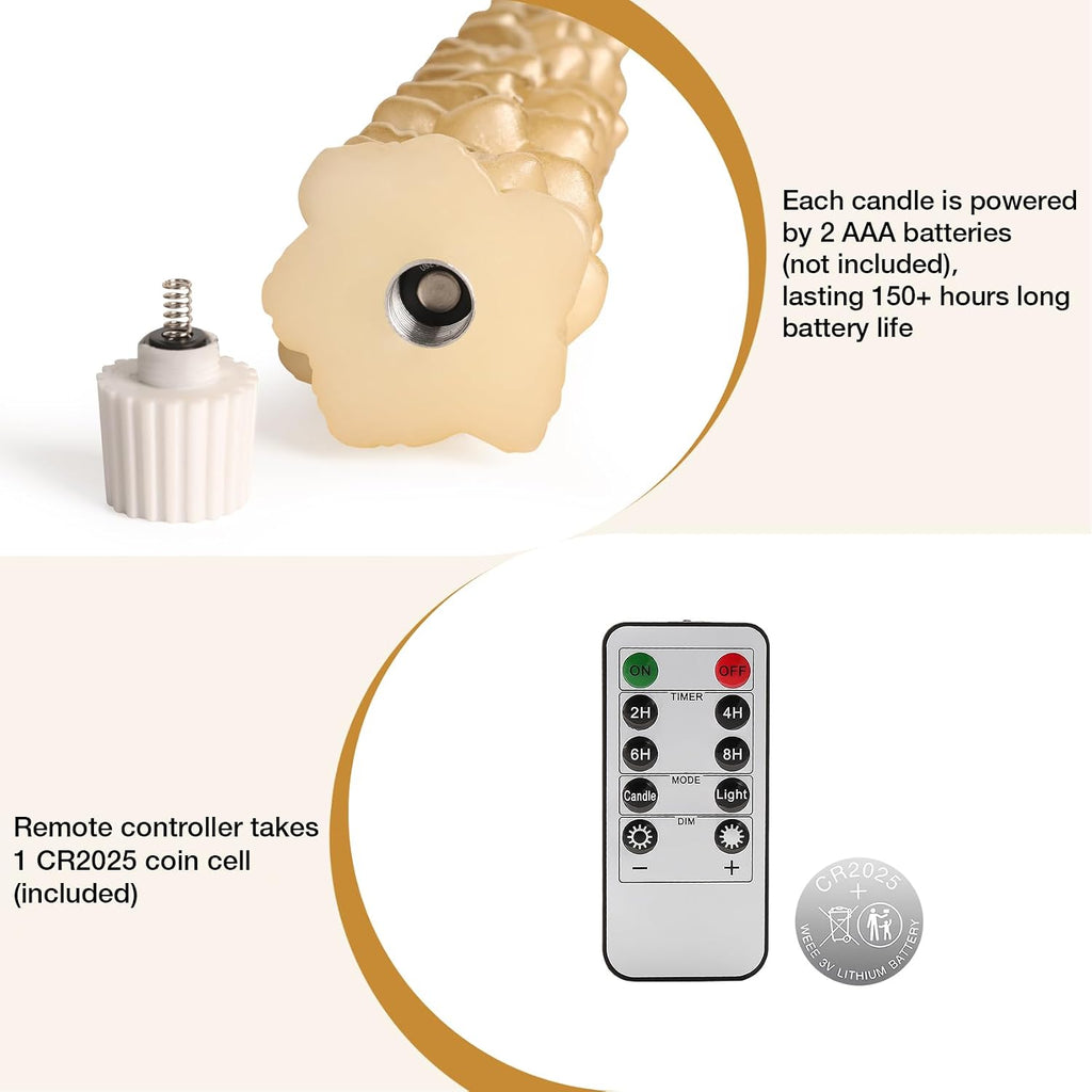 Eywamage Gold Christmas Tree Flameless Taper Candles with Remote Set of 2