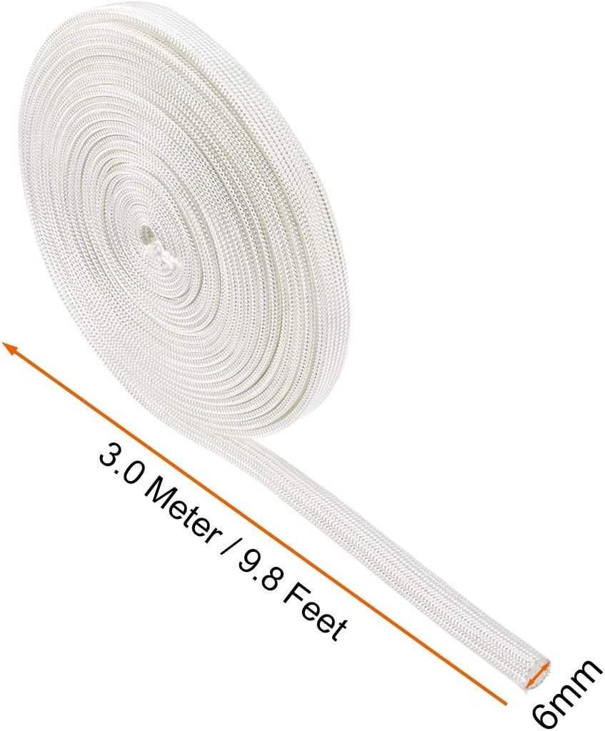 uxcell Insulation Braid Sleeving, 9.8Ft-6mm High TEMP Fiberglass Sleeve White