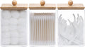 Tbestmax 3 Pack Square Qtip Holder - 12 oz Bathroom Organizers and Storage Containers, Plastic Apothecary Jars with Bamboo Lids for Cotton Ball, Cotton Swab, Floss