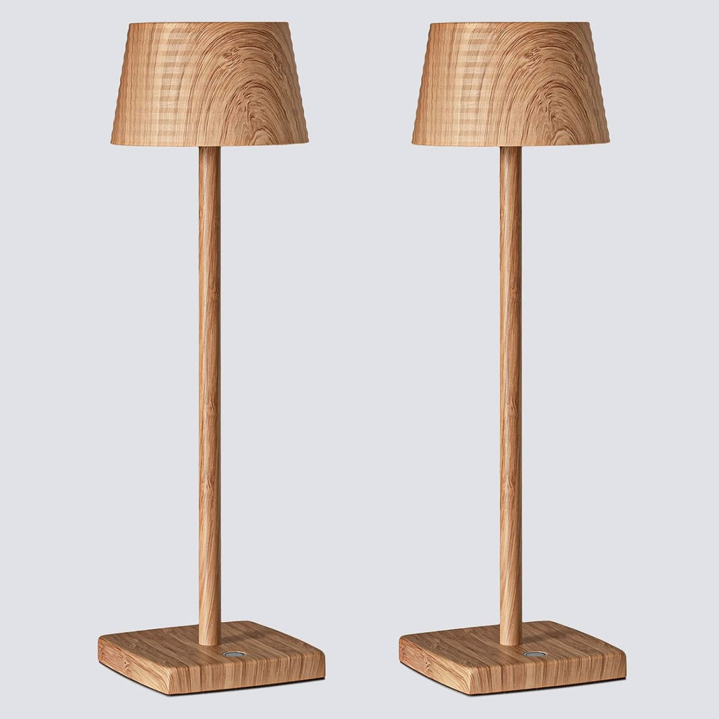 Cordless Rechargeable LED Table Lamp Set of 2, Wood Grain