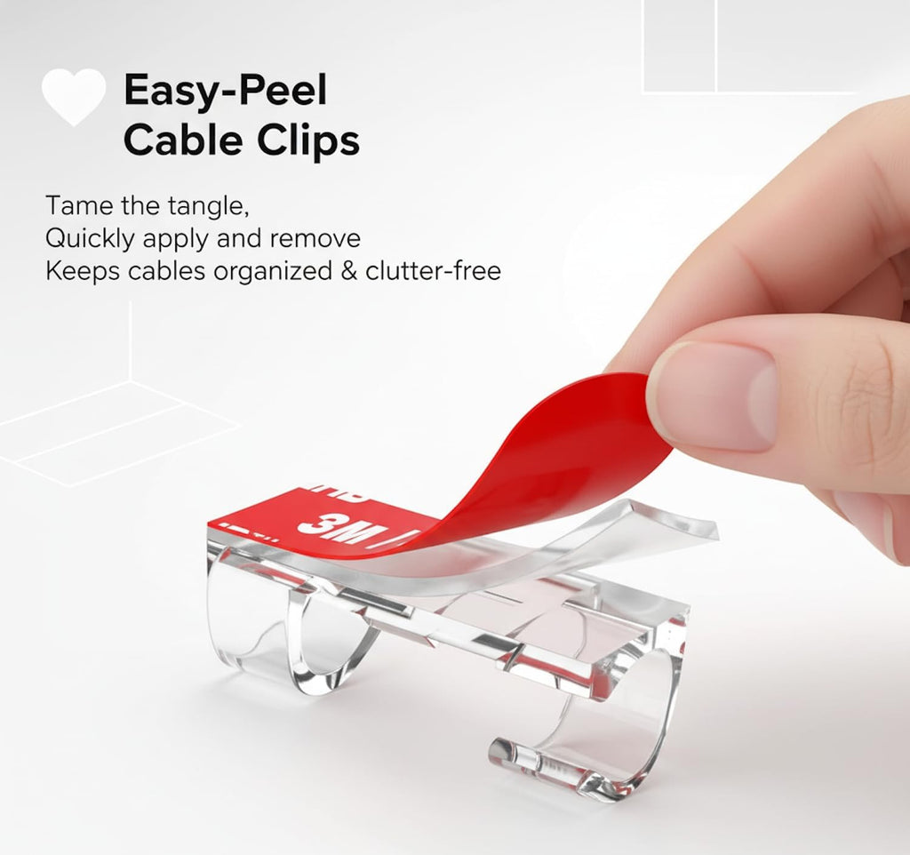 100Pcs Clear Adhesive Cable Clips,Wire Clips Cord Holder Cable Management Finisher Wire clamp for Light,Desk,Desk,Wall,Wire Hider for Cords Max.1/4" (100, Red Film)