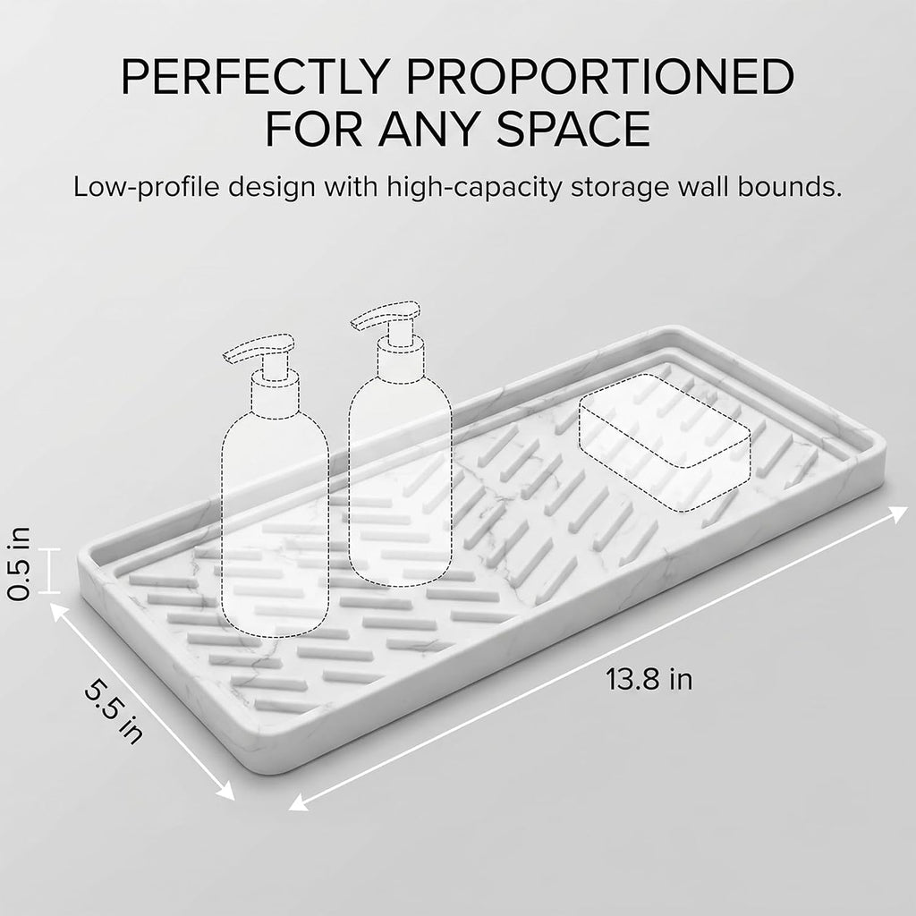 Silicone Sink Tray, Sponge Holder for Kitchen Counter, White Marble
