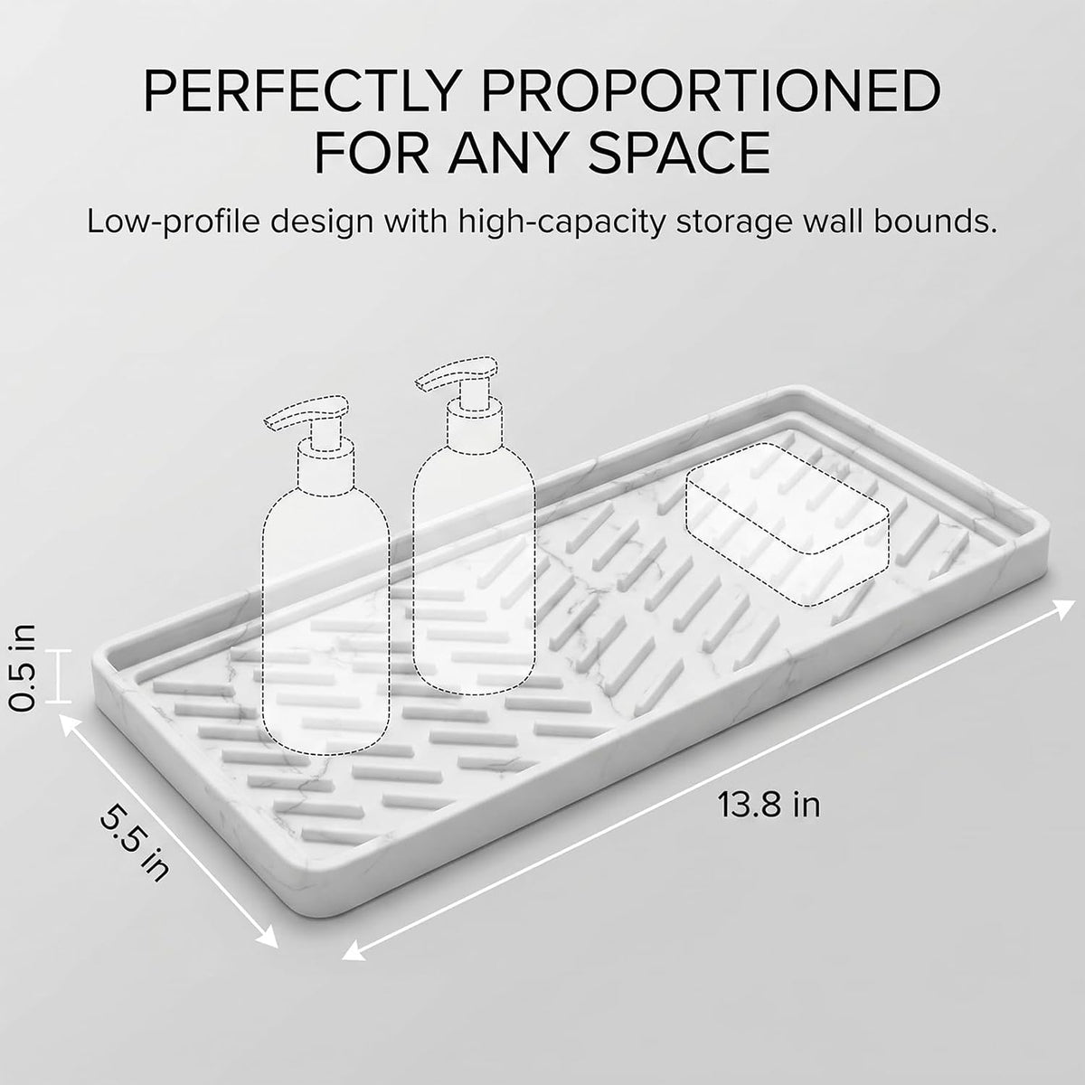 Silicone Sink Tray, Sponge Holder for Kitchen Counter, White Marble