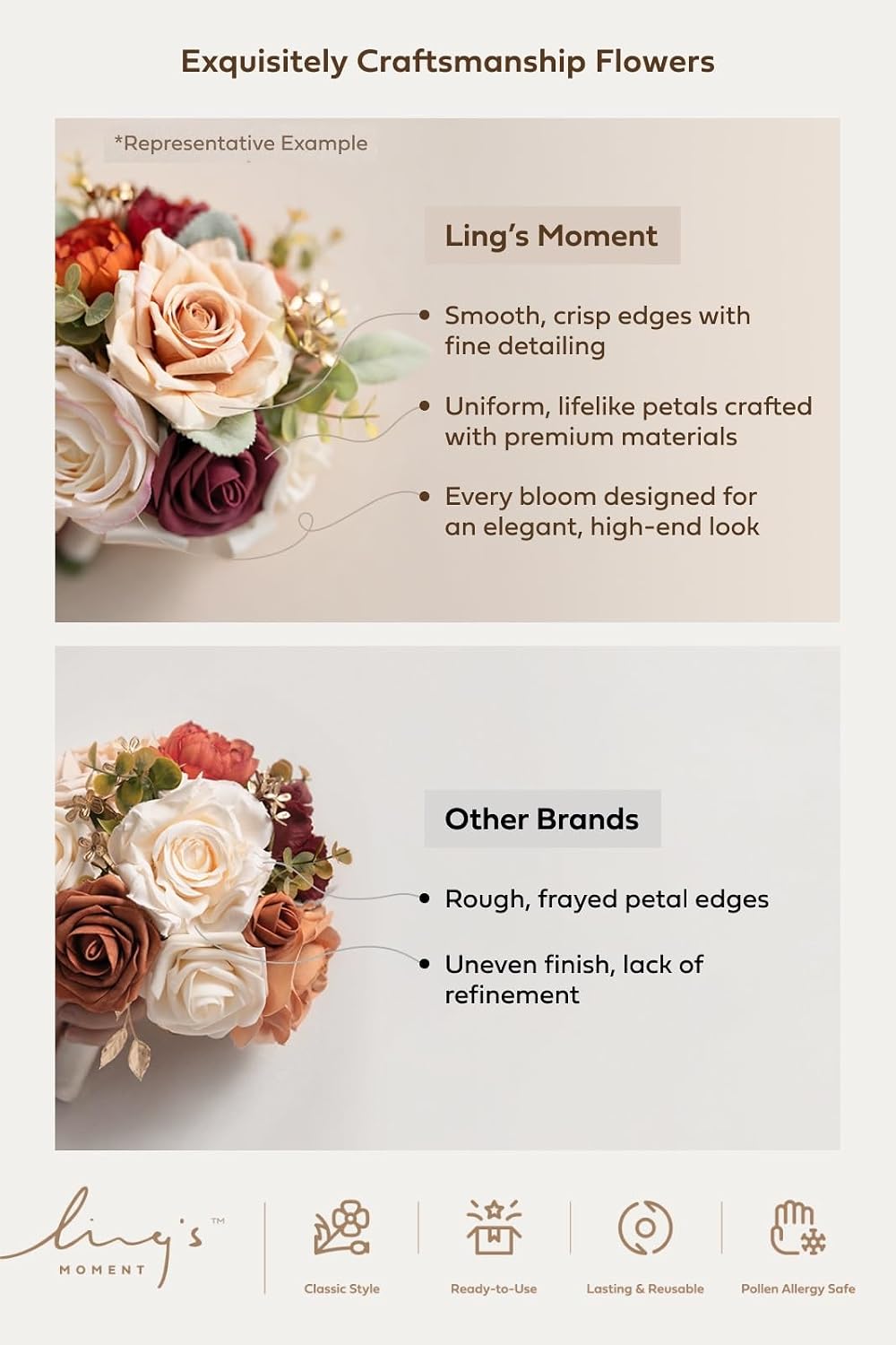 Ling's moment Artificial Flowers Red Bridesmaid Bouquet, Marsala & Blush Wedding Flowers Bouquets for Bridesmaids, 7 Inch Bridal Bouquets for Bridesmaids, Wedding Decor, Ceremony, etc