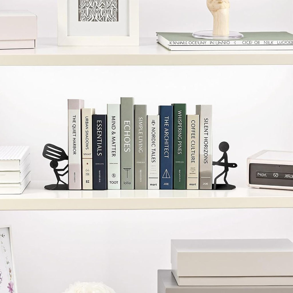 ENCIMART People Bookends Decorative Cute Metal Book Ends for Shelves