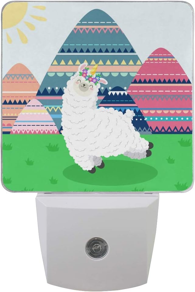 2 Pack Plug-in LED Night Light Lamp Dancing Llama Printing with Dusk to Dawn Sensor for Bedroom, Bathroom, Hallway, Stairways, 0.5W