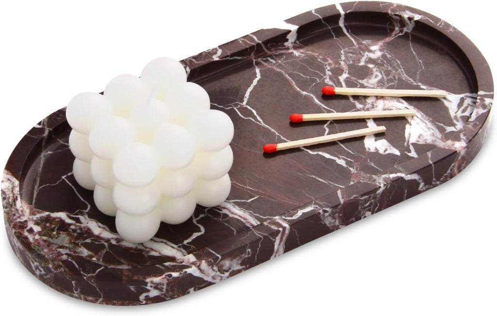 Oval Marble Bathroom Vanity Tray, Rosso Lepanto, 10" x 5" x 0.6"