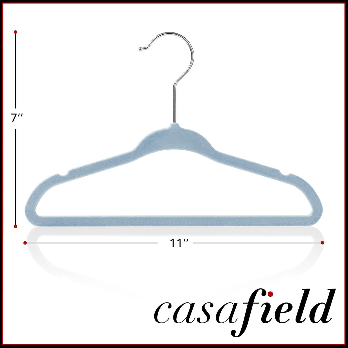 Casafield 50 Velvet Baby Hangers - 11" Size for Infant & Toddler Clothes - Light Blue