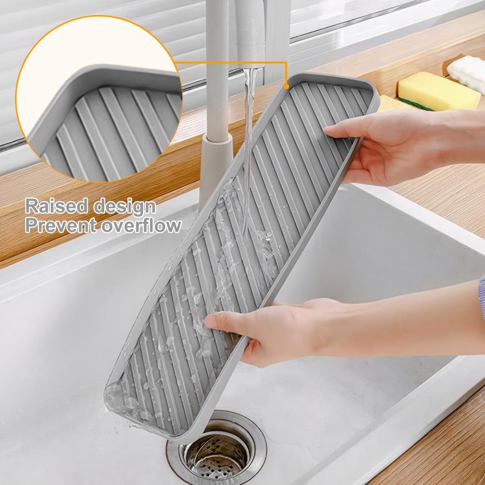 Silicone Organizer Tray for Kitchen Sinks and Bathrooms. Dishwasher-Safe, Non-Slip Countertop Tray, Bathroom Drawer Organizer Trays. Perfect for Makeup & Trinkets (Gray L 1PC)