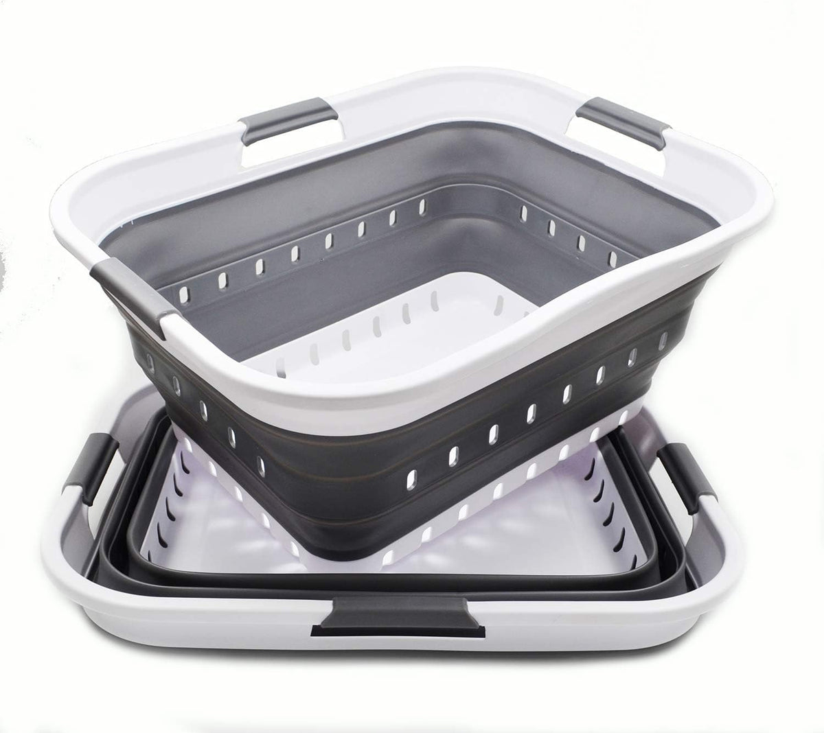 SAMMART 42L (11 gallon) Collapsible Plastic Laundry Basket - Foldable Pop Up Storage Container/Organizer - Portable Basket - Space Saving Hamper/Basket (2, White/Dark Grey)