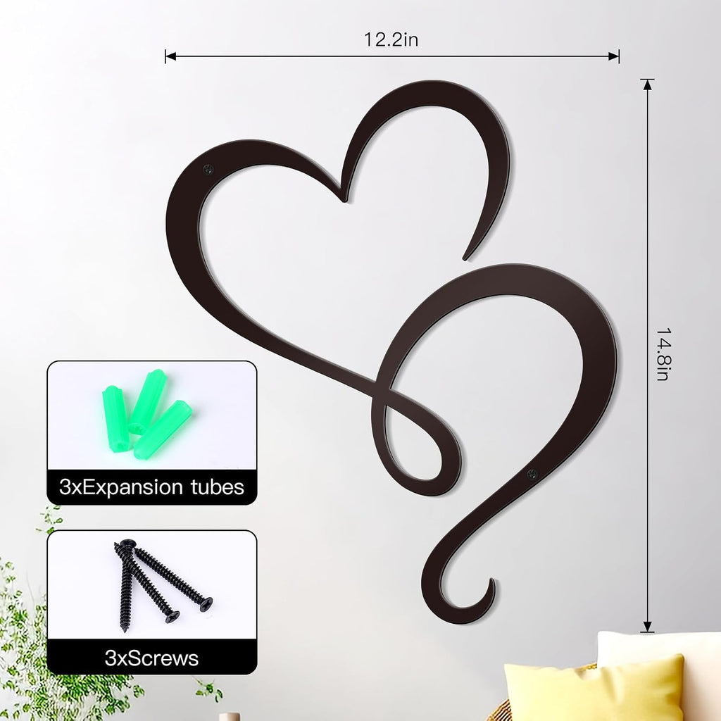 Bnesi Minimalist Heart Metal Wall Art, Black Wall Decor for Bedroom