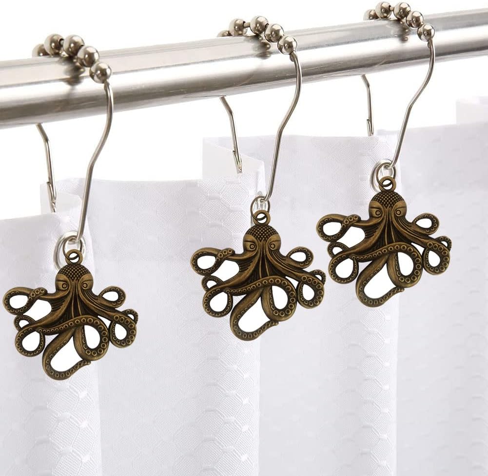 12Pcs Decorative Octopus Shower Curtain Hooks for Bathroom Rod, Bronze