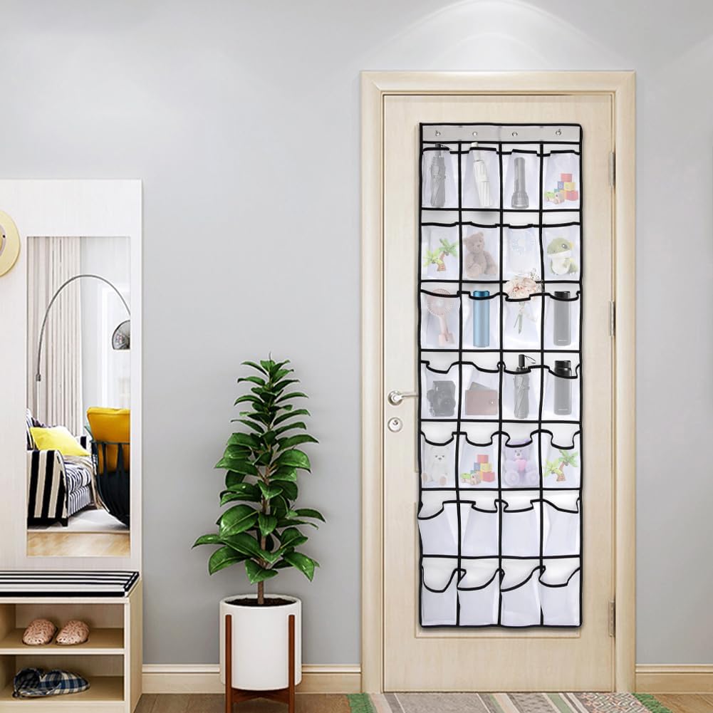 28 Pocket Over The Door Shoe Organizer With 4 Metal Hooks