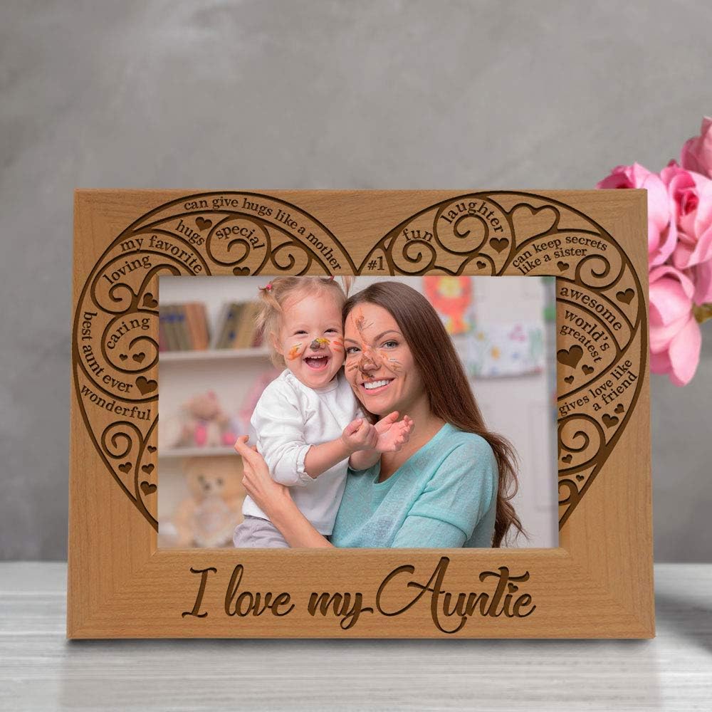 KATE POSH I Love my Auntie Picture Frame, Best Aunt Ever, Engraved Natural Wood Picture Frame (5x7 - Horizontal)