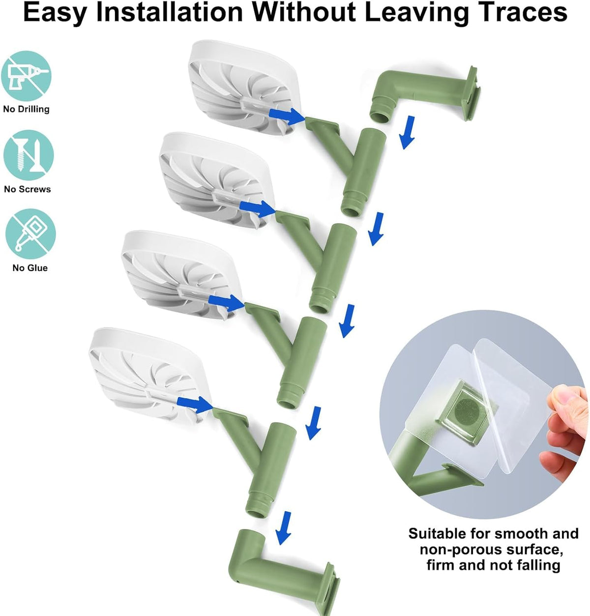 Soap Holder Four Layer Wall Mounted NO-Drilling Rotatable Self-draining Removable Soap Dish for Shower Bathroom Tray,Self Draining Sponge Holder,Razor Holder（White/Green）