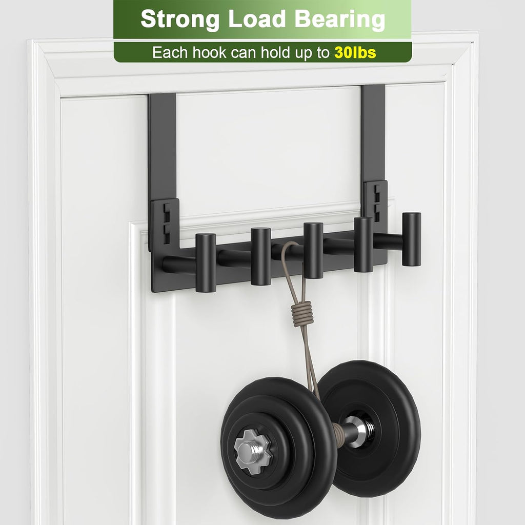 Stainless Steel Over The Door Hooks Heavy Duty, Bathroom Towel Holder Door Mount Coat Rack Towel Rack for Bedroom, Doors Hangers Towel Hooks for Bathroom Dorm Essentials (1 Pack,Black-5 Hooks)