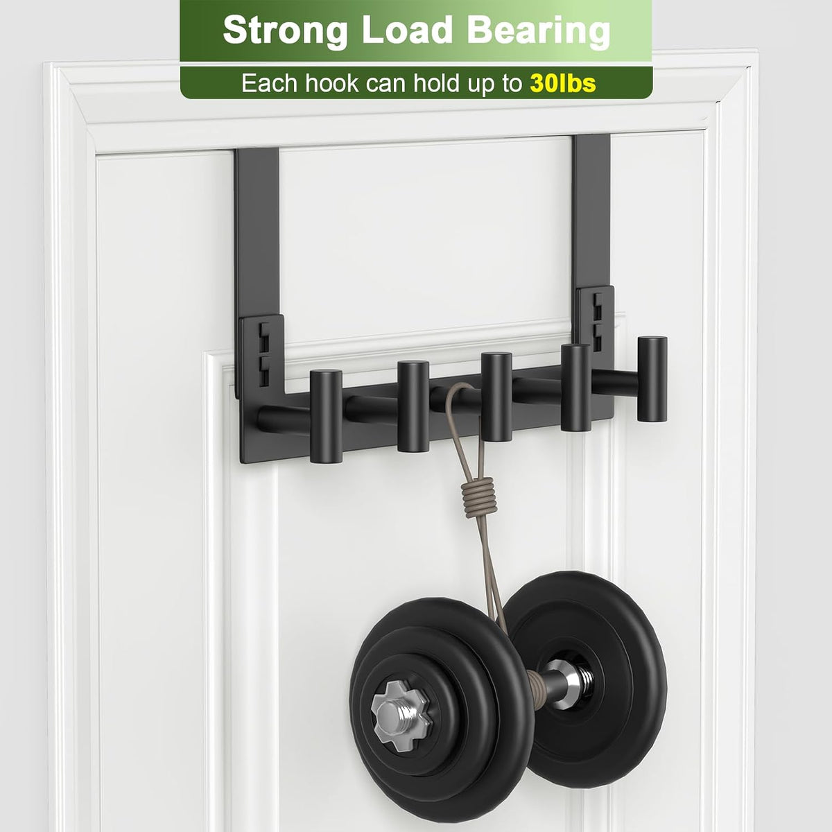 Stainless Steel Over The Door Hooks Heavy Duty, Bathroom Towel Holder Door Mount Coat Rack Towel Rack for Bedroom, Doors Hangers Towel Hooks for Bathroom Dorm Essentials (1 Pack,Black-5 Hooks)