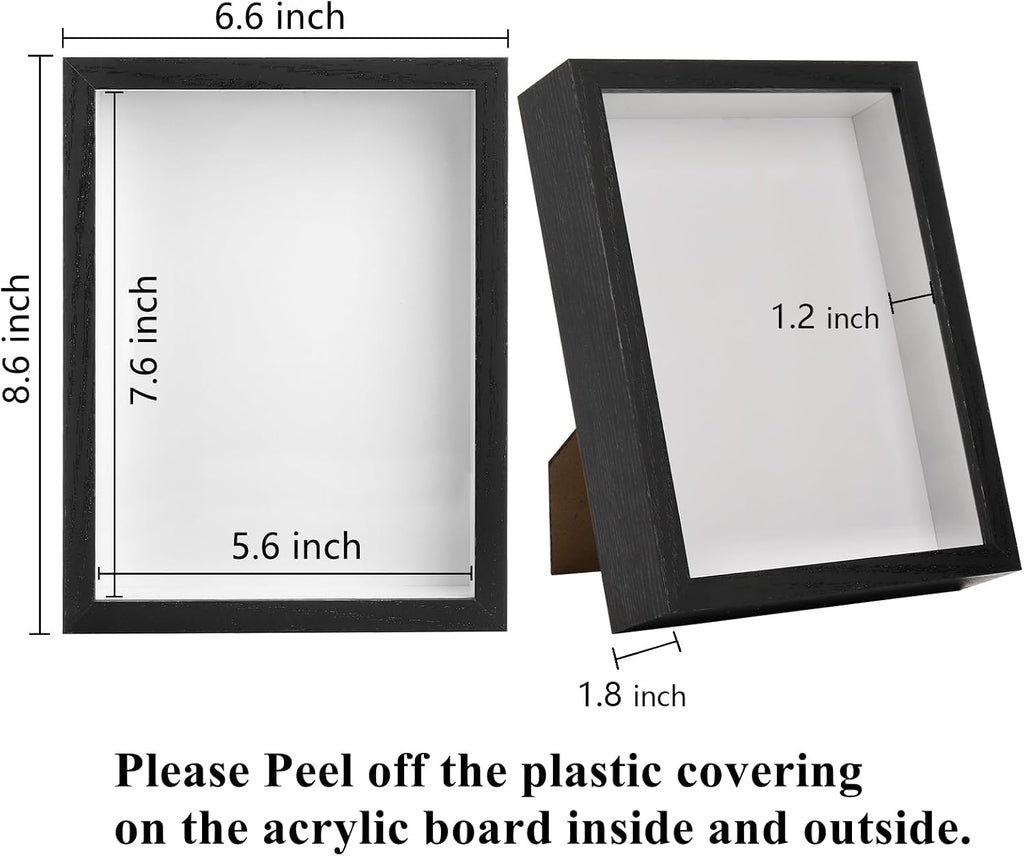 Hacaroa Set of 4 Shadow Box Picture Frame, 8 x 6 Inches Wood Frame Memory Display Case, 1.2 Inch Depth Shadow Boxes for Flowers, Memorabilia, Crafts, Photos, Medals and Tickets, Black
