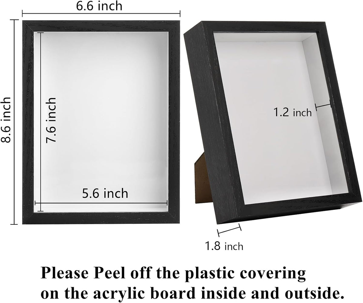 Hacaroa Set of 4 Shadow Box Picture Frame, 8 x 6 Inches Wood Frame Memory Display Case, 1.2 Inch Depth Shadow Boxes for Flowers, Memorabilia, Crafts, Photos, Medals and Tickets, Black