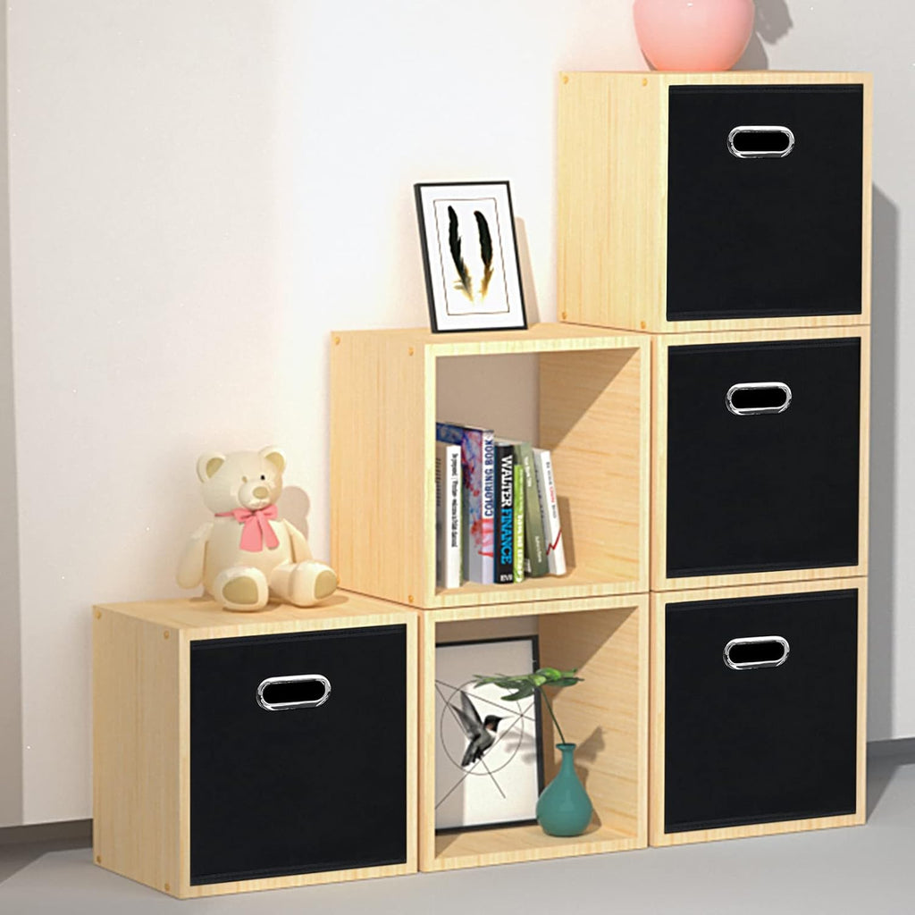 11 Inch Foldable Storage Bins ,Black Fabric Cubes Organizer Baskets with Handle for Closet or Collapsible Box, 11x11x11 Set of 2 (Black )