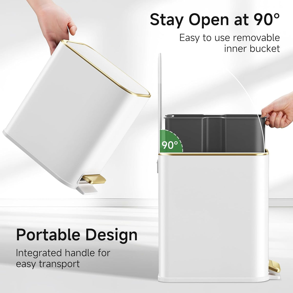 TIPGO Small Bathroom Trash Can with Lid, 5 Liters / 1.3 Gal, White