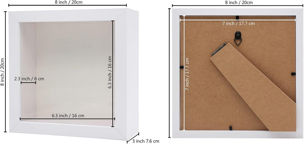 7x7 Wooden Shadow Box Frame, White, 2.3" Depth